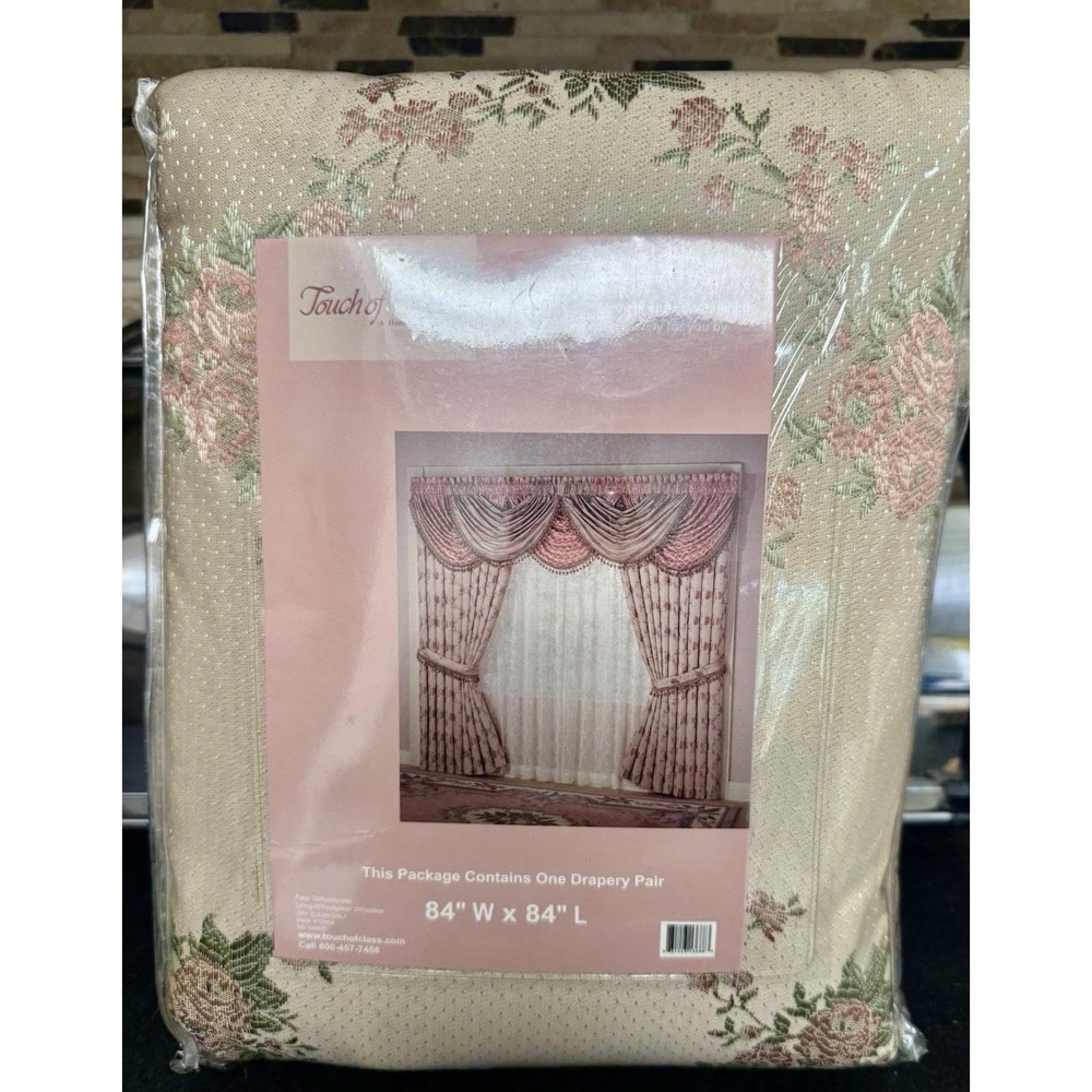 Touch of Class Floral Drapery Pair 84x84 Pink Rose Lined Curtains New